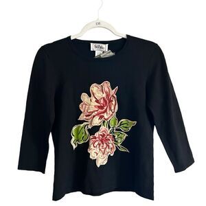 Bob Mackie Studio Applique Rose Floral Vintage Sweater Sz S
